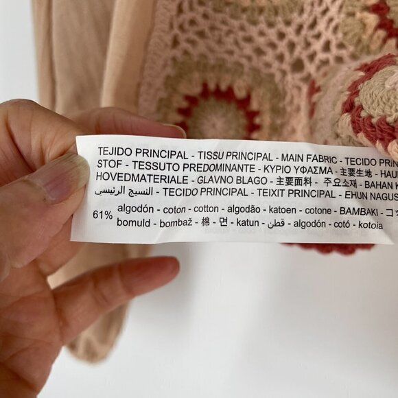 Zara Granny Square Crochet Medallion Front Full Sleeve Cropped Blouse Beige M - Picture 11 of 11